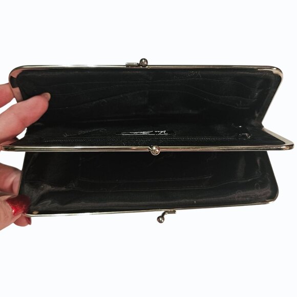 Vera Bradley Retired Baroque Black Yellow White Double Kiss Lock Wallet Clutch - Picture 4 of 13